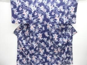 流水に花模様単衣小紋着物